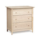 A handmade Sarah 3-Drawer Chest made of natural cherry wood by Copeland Furniture, isolated on a white background.