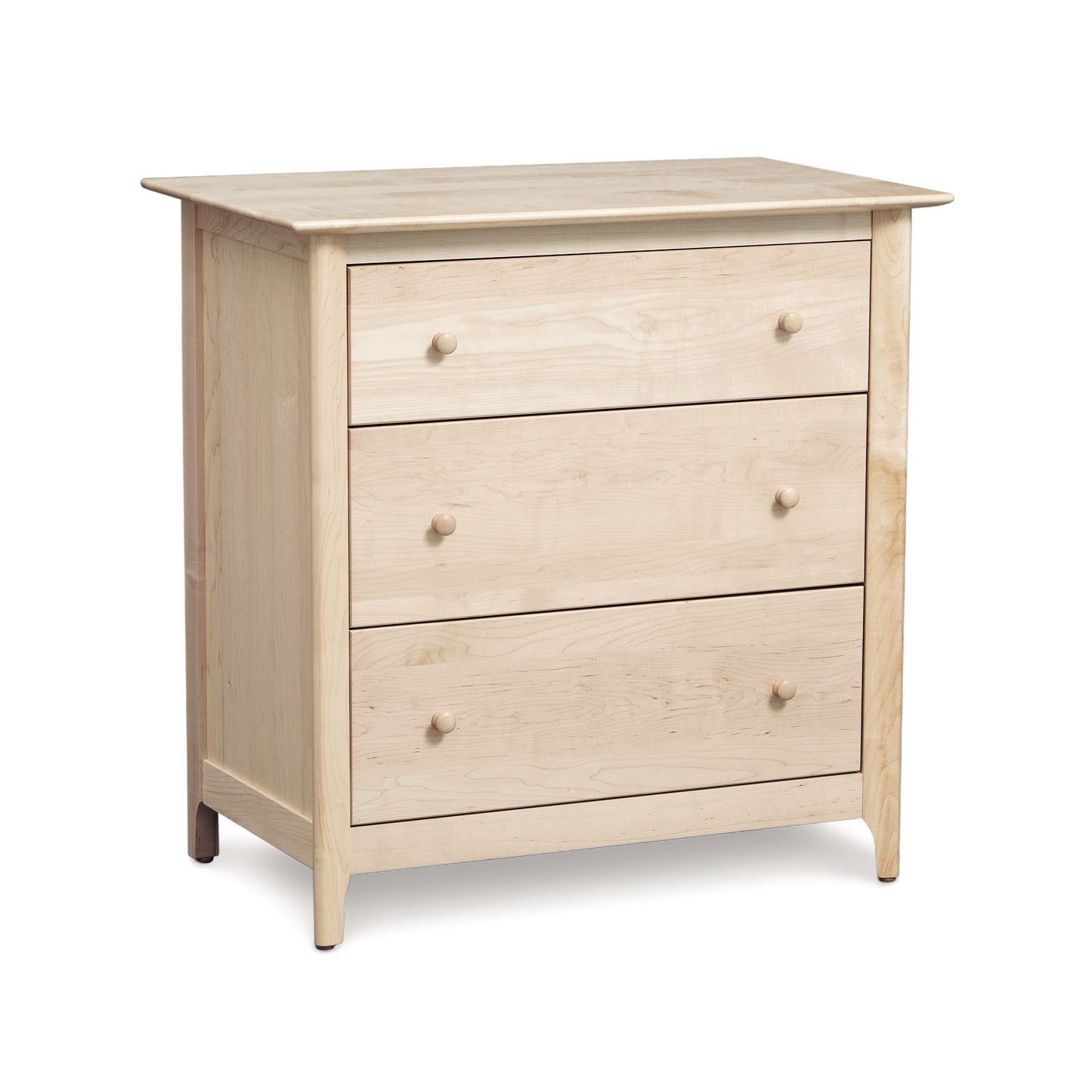 Sarah 3-Drawer Chest by Copeland Furniture in a chic Shaker design with eco-friendly wood finish and round wooden knobs.
