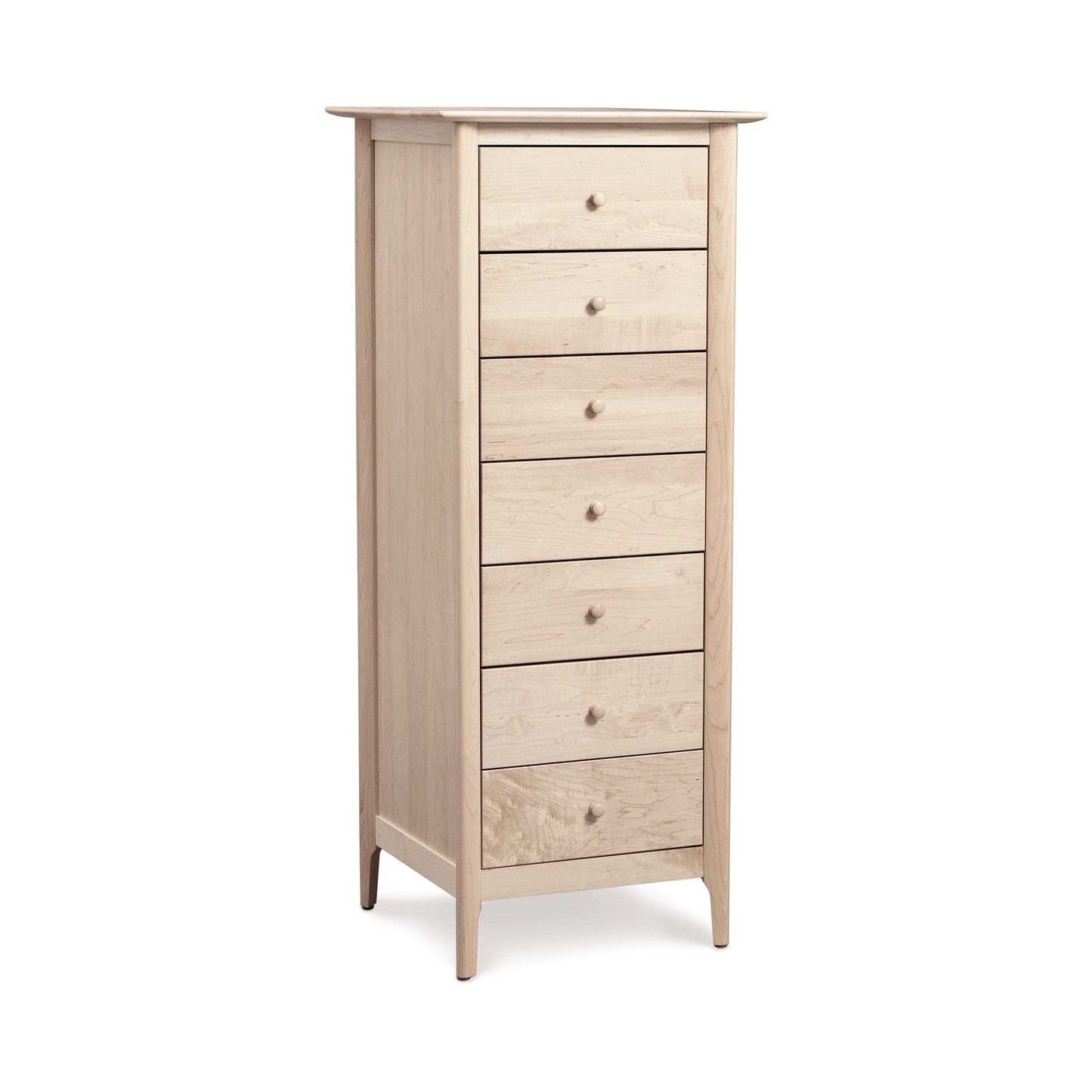 A tall, narrow Copeland Furniture Sarah 7-Drawer Lingerie Chest with six visible pull-out drawers, isolated on a white background.
