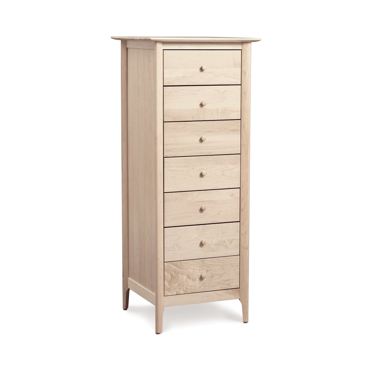 Tall Shaker-style Copeland Furniture Sarah Lingerie Chest in light cherry wood with seven drawers and small round knobs.