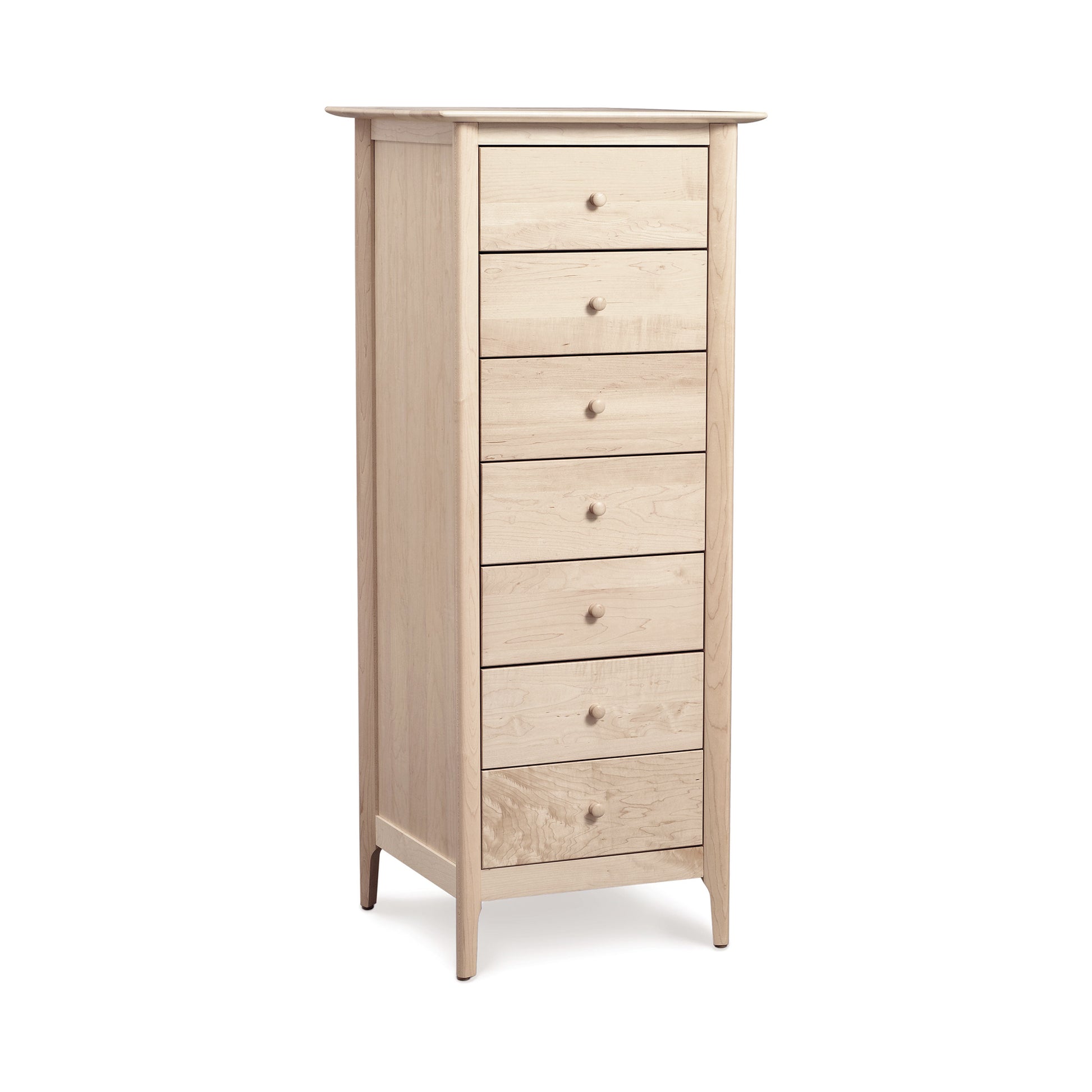 Tall Shaker-style Copeland Furniture Sarah Lingerie Chest in light cherry wood with seven drawers and small round knobs.