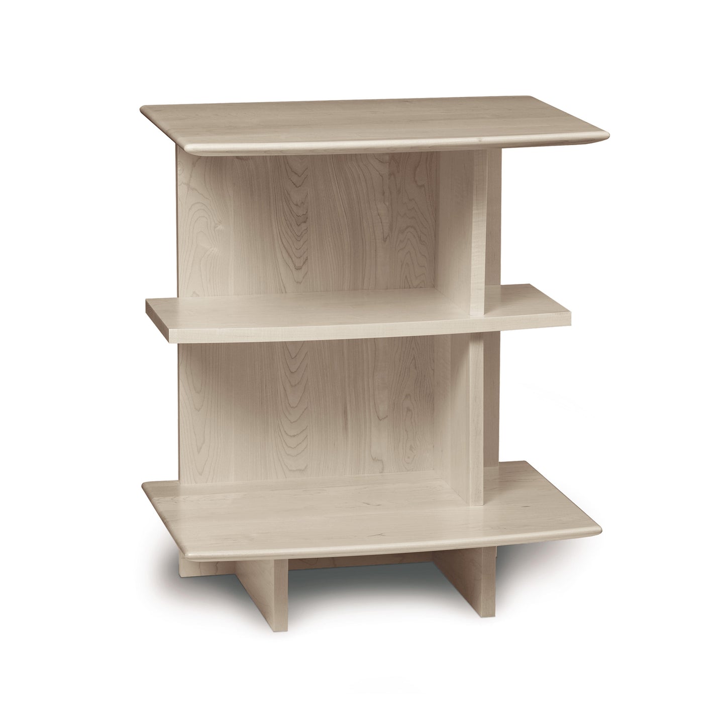Sarah Open Shelf Nightstand by Copeland Furniture featuring three tiers of light wood shelves with an open-back design and varied shelf heights.