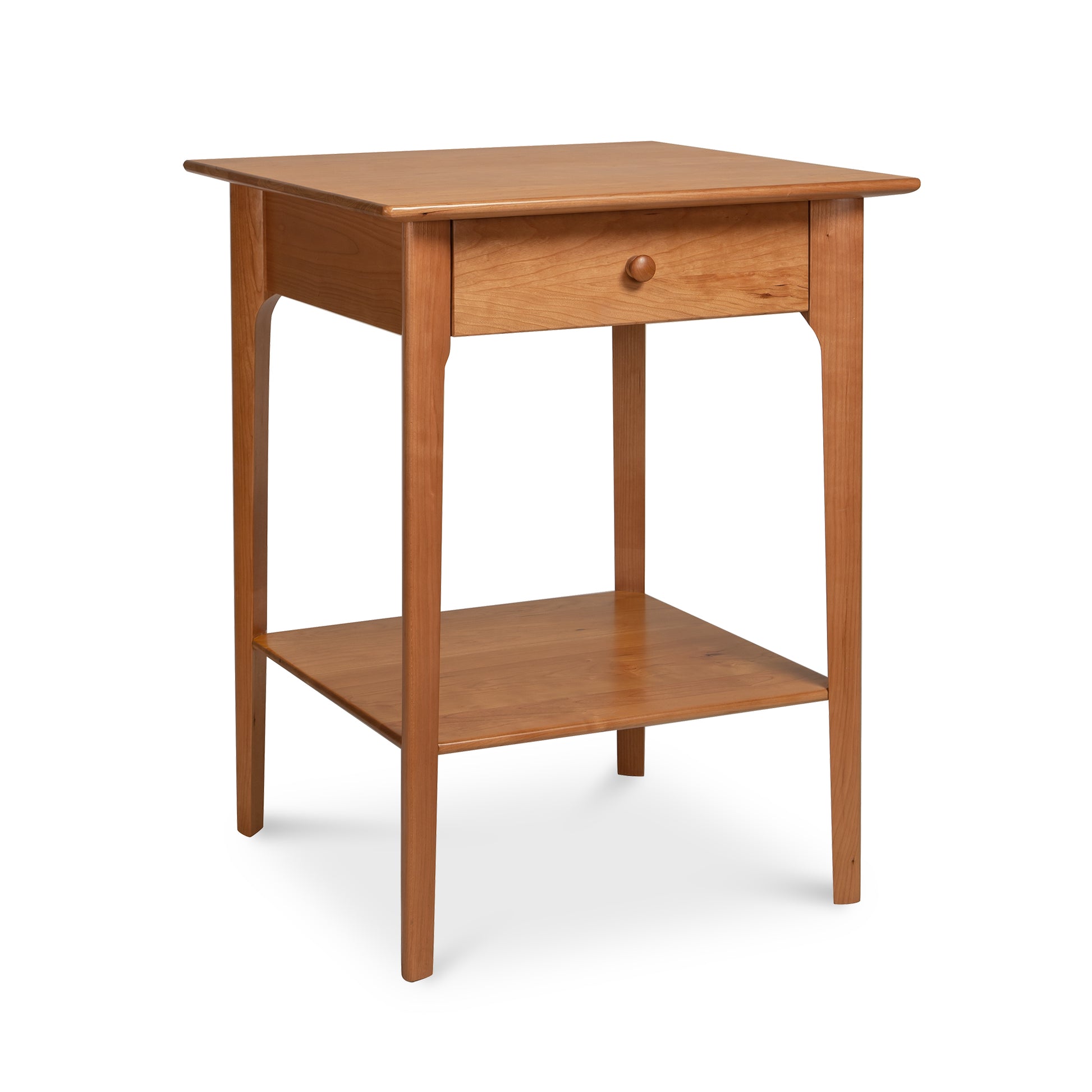 Sarah 1-Drawer Open Shelf Nightstand by Copeland Furniture, featuring sustainable wood craftsmanship with a drawer and bottom shelf in a natural finish.