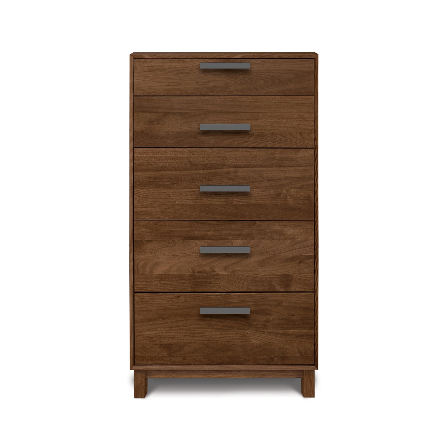 Savoy 5-Drawer Narrow Chest by Copeland Furniture, crafted from solid wood with sleek metal handles, American made for modern style and durability.