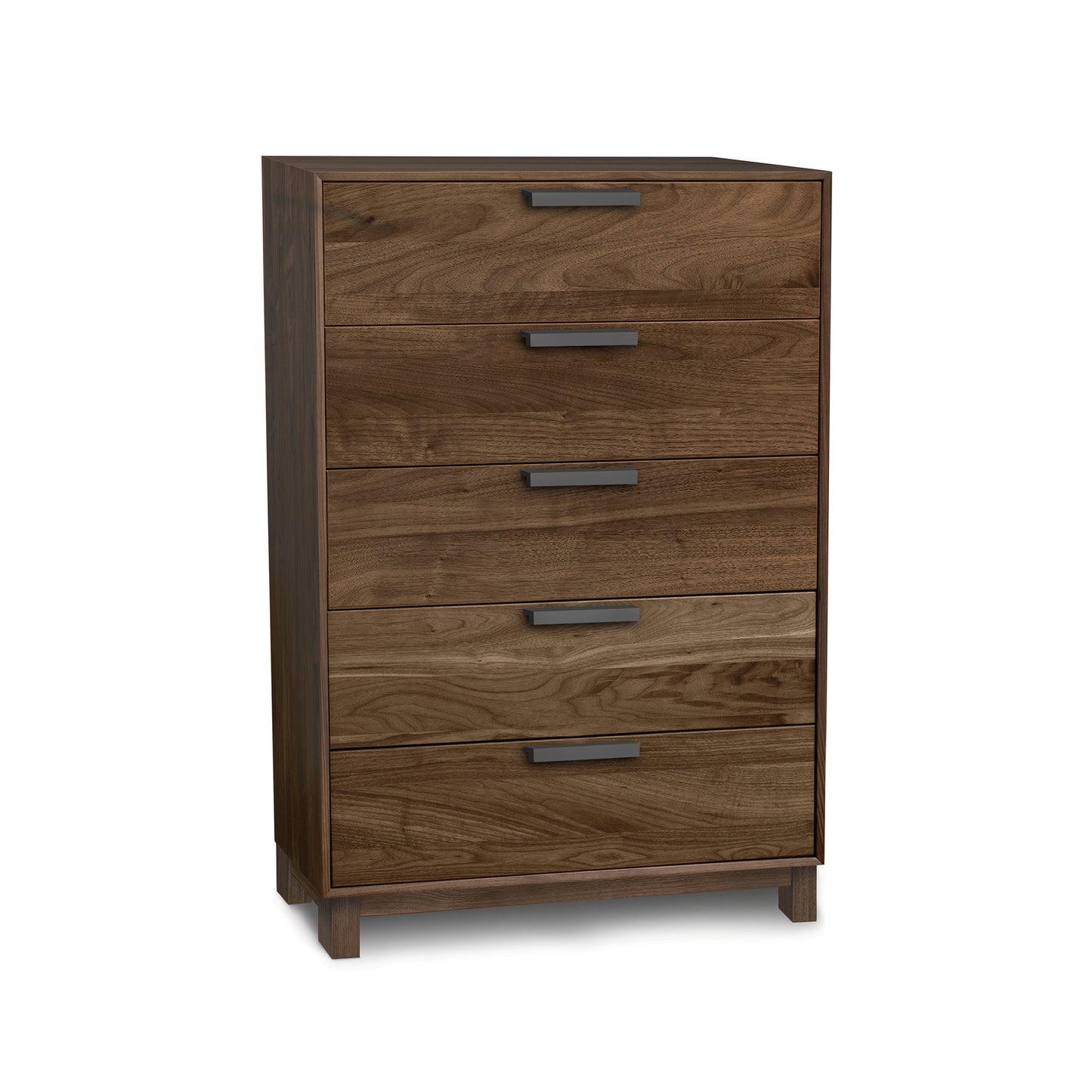 Copeland Savoy 5-Drawer Wide Chest in solid wood with a natural finish and sleek metal handles, showcasing American made quality craftsmanship.
