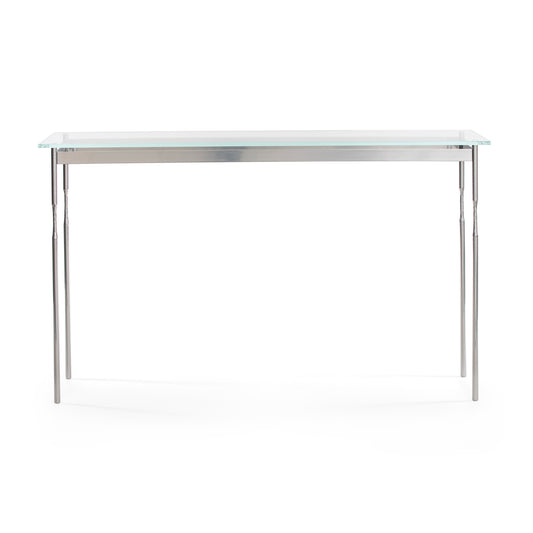 Hubbardton Forge Senza Console Table: minimalist with tempered glass top and slim, handcrafted steel legs.