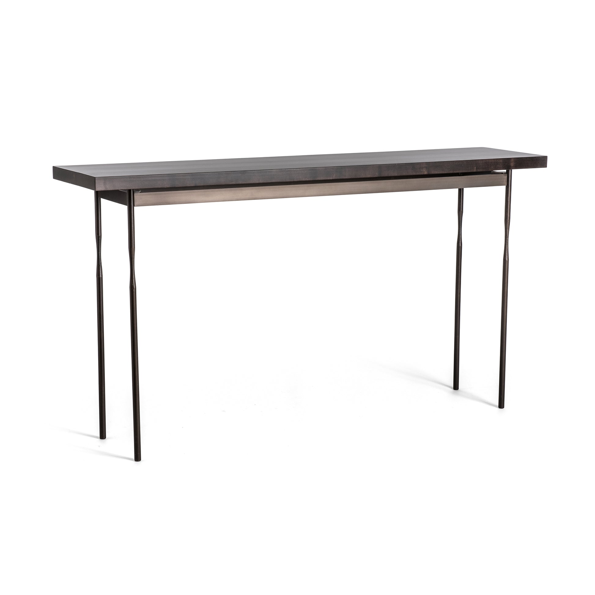 Sleek Senza Console Table by Hubbardton Forge crafted with a Vermont maple wood top and elegant handcrafted steel base.
