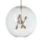 The Hubbardton Forge Sfera 6-Light Pendant features a clear glass globe hanging gracefully from a light fixture.
