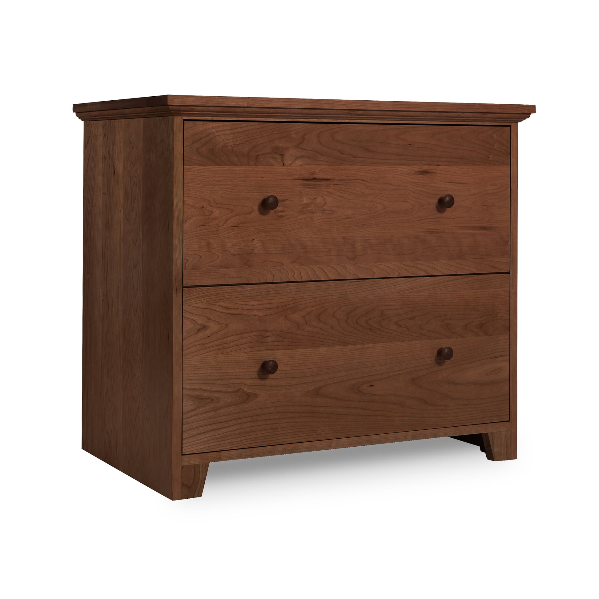 Lyndon Furniture Shaker 2-Drawer Lateral File Cabinet with cherry wood finish and round knobs, showcasing classic, minimalist craftsmanship.