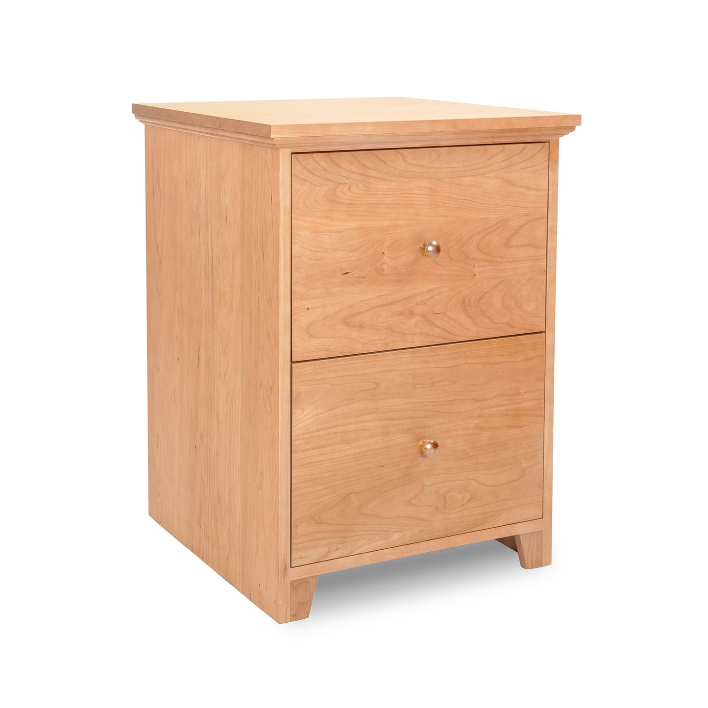 Lyndon Furniture Shaker 2-Drawer Vertical File Cabinet in light cherry wood with two round metal handles, showcasing classic American craftsmanship.