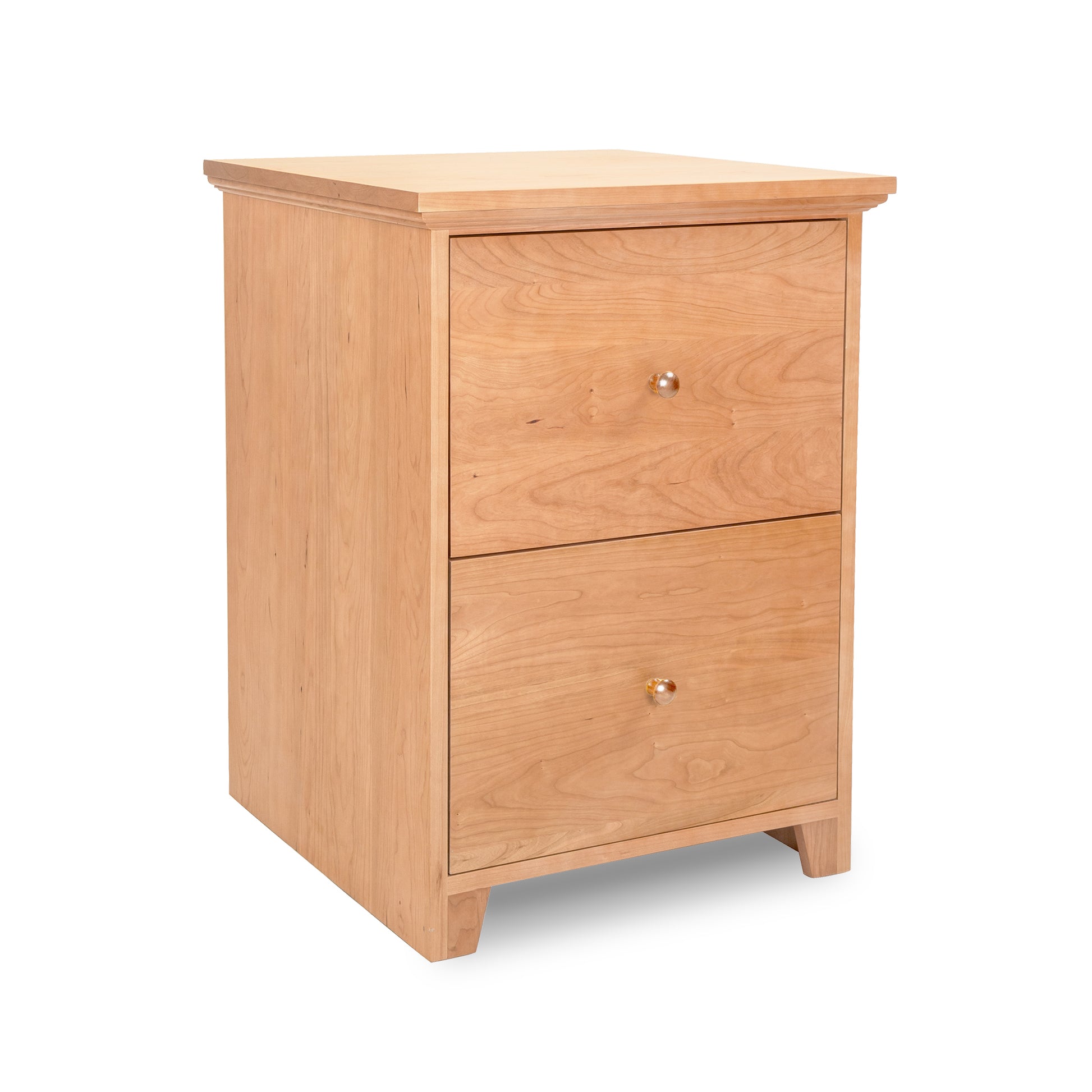 Lyndon Furniture Shaker 2-Drawer Vertical File Cabinet in light cherry wood with two round metal handles, showcasing classic American craftsmanship.