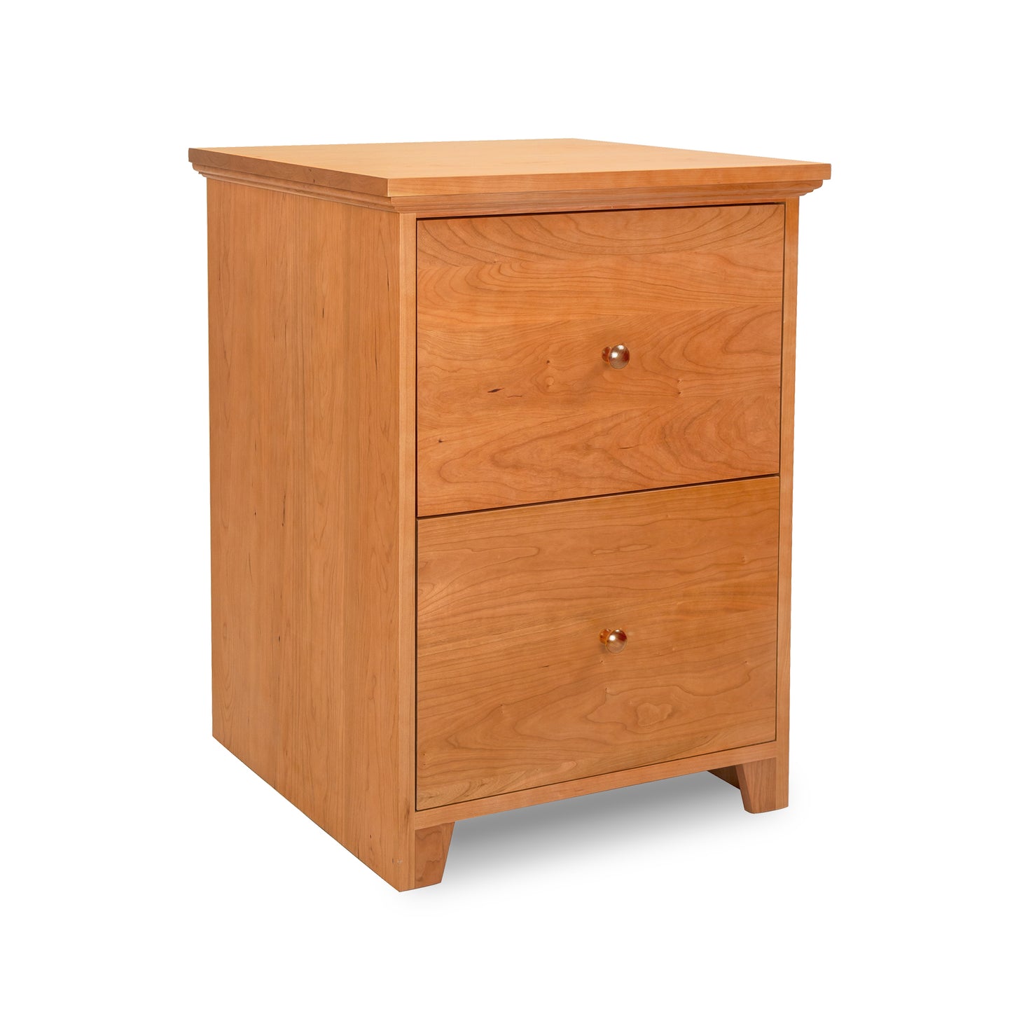 Lyndon Furniture Shaker 2-Drawer Vertical File Cabinet in natural cherry with metal knobs, showcasing classic craftsmanship and solid wood construction.