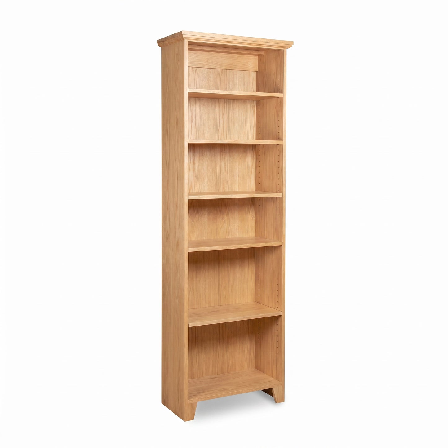 Lyndon Furniture Shaker Bookcase features six spacious shelves in light wood, expertly crafted in Vermont for a classic, American-made storage solution.