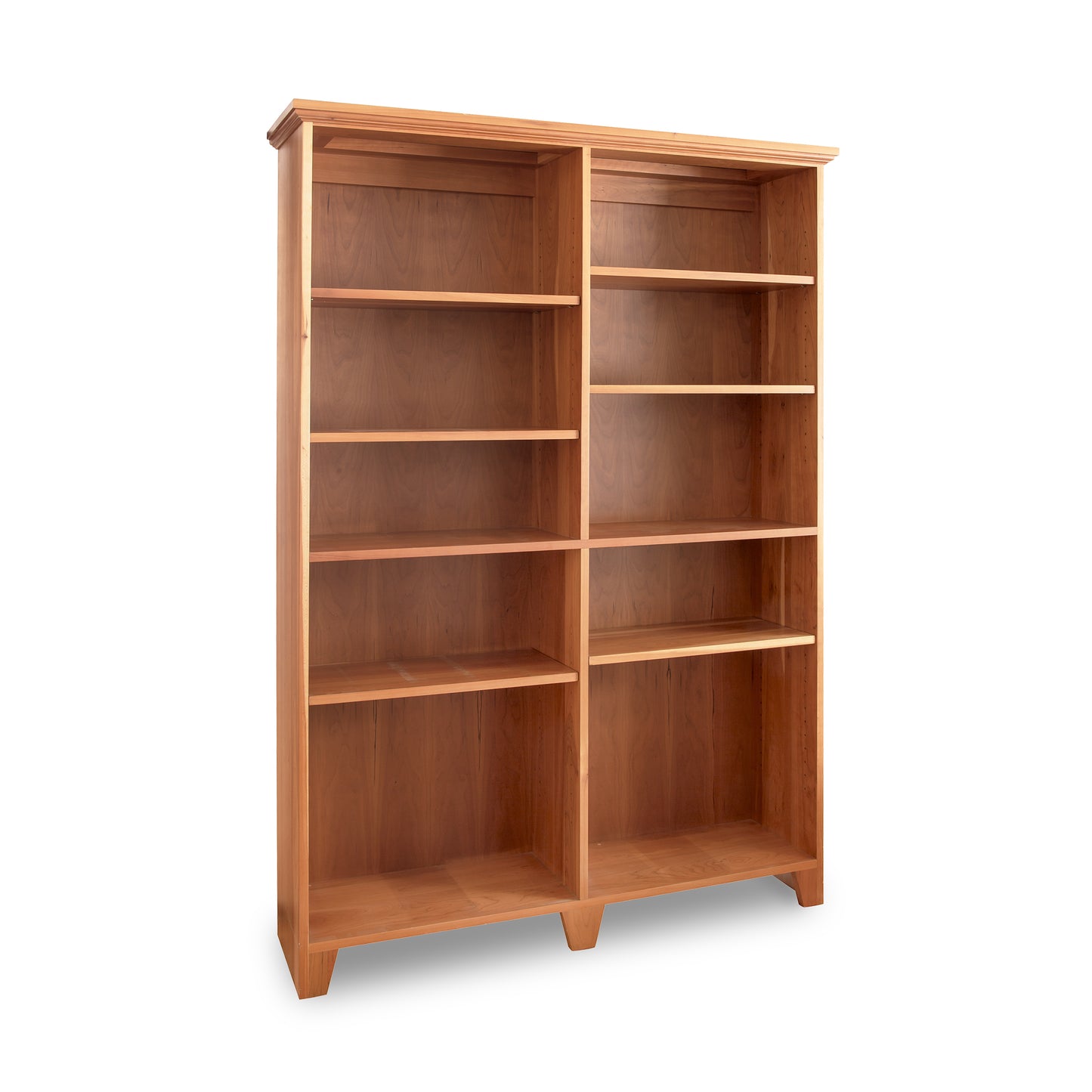 Shaker Wide Bookcase by Lyndon Furniture, crafted from solid hardwood with adjustable dual-column shelves, showcasing American craftsmanship.