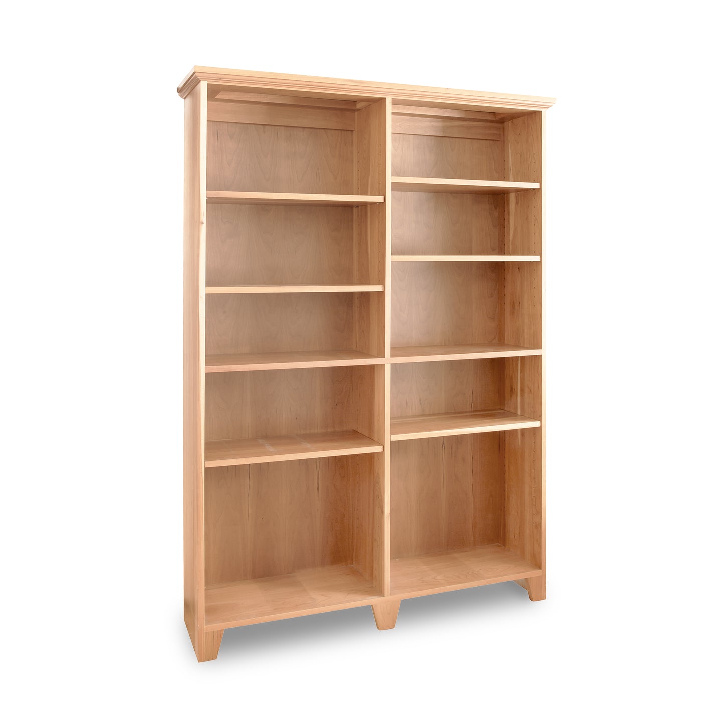 Shaker Wide Bookcase by Lyndon Furniture with six adjustable shelves, showcasing handmade American craftsmanship.