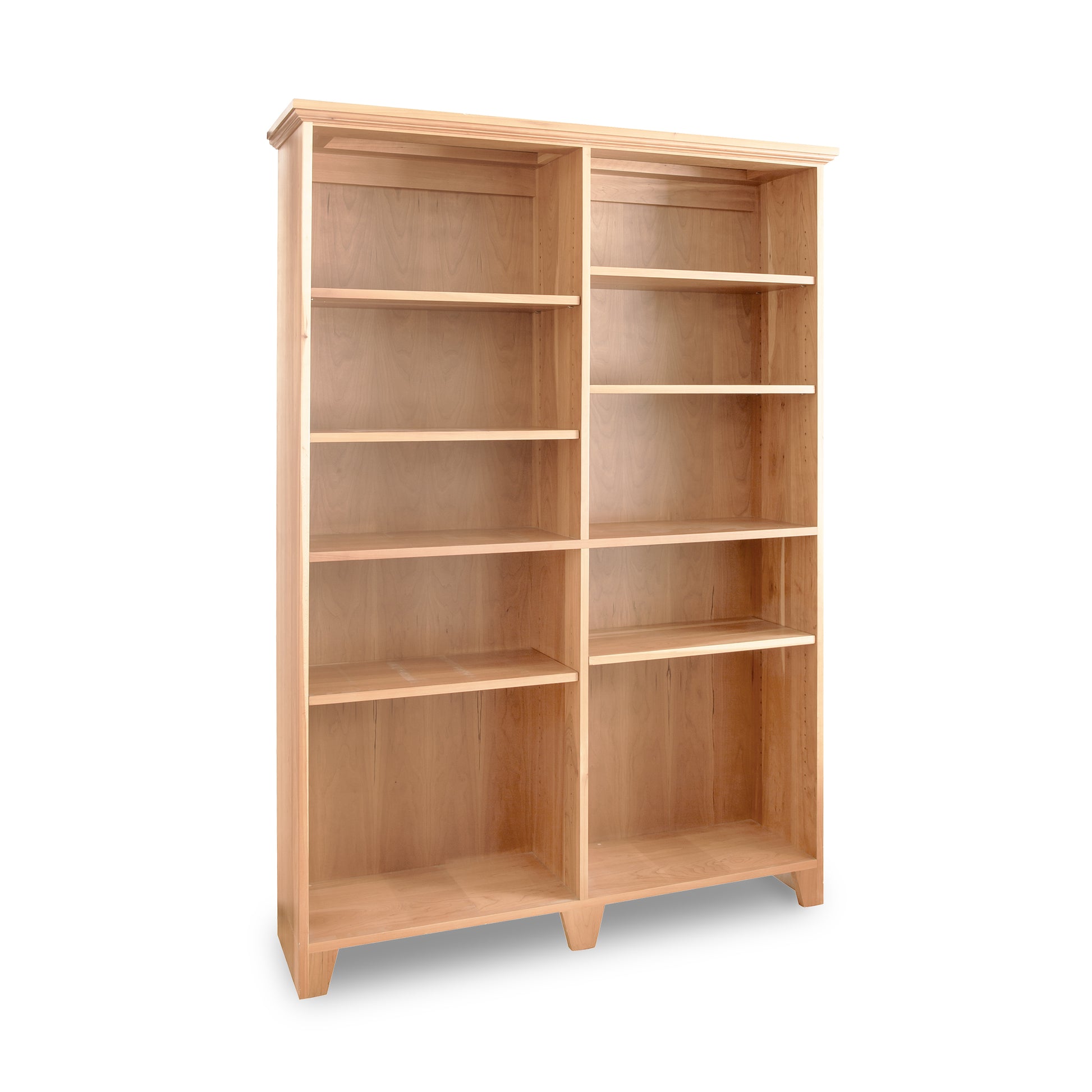 Shaker Wide Bookcase by Lyndon Furniture with six adjustable shelves, showcasing handmade American craftsmanship.