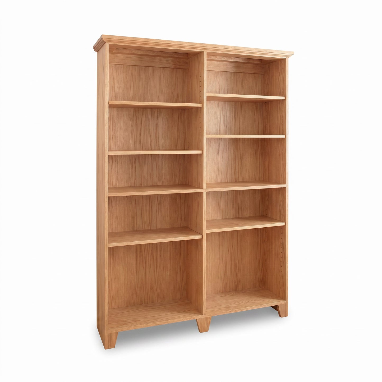 Lyndon Furniture Shaker Wide Bookcase with two columns, five adjustable shelves, and solid hardwood construction. American made, high-quality craftsmanship.