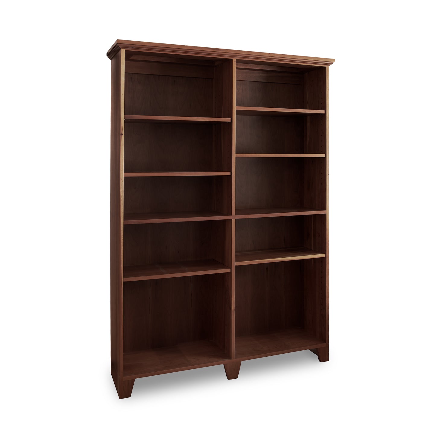 Shaker Wide Bookcase by Lyndon Furniture featuring six spacious shelves and sturdy four-leg support, highlighting expert American craftsmanship.
