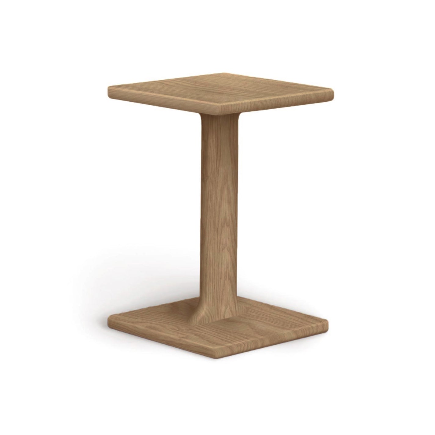Sierra Chair Table by Copeland Furniture, a small square hardwood table with a central pedestal base and light wood finish.