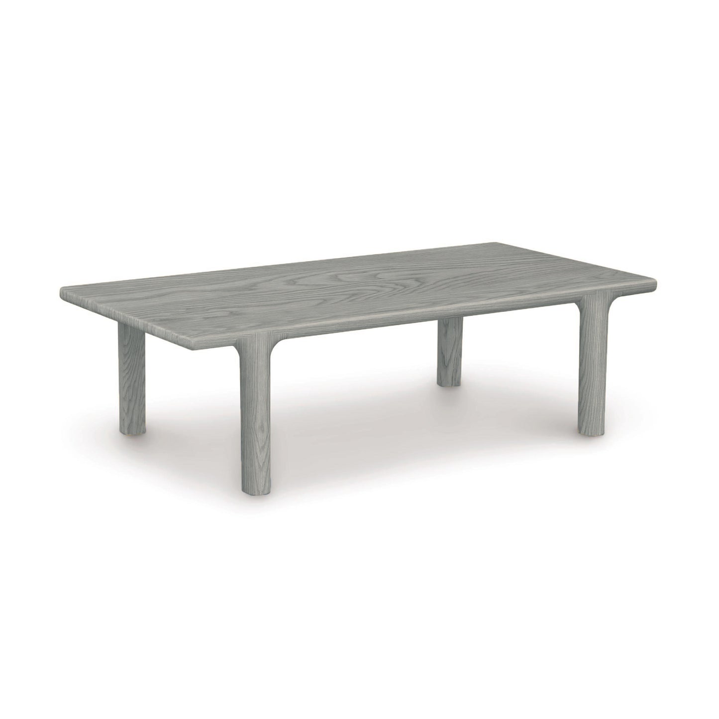 Sierra Rectangular Coffee Table by Copeland Furniture, crafted from North American hardwood with a smooth gray finish and distinctive cylindrical legs.
