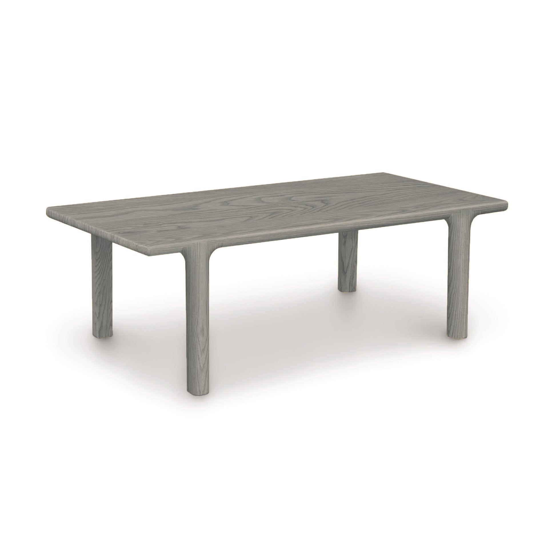 Sierra Rectangular Coffee Table by Copeland Furniture, handcrafted from North American hardwood with a grey finish and four cylindrical legs.