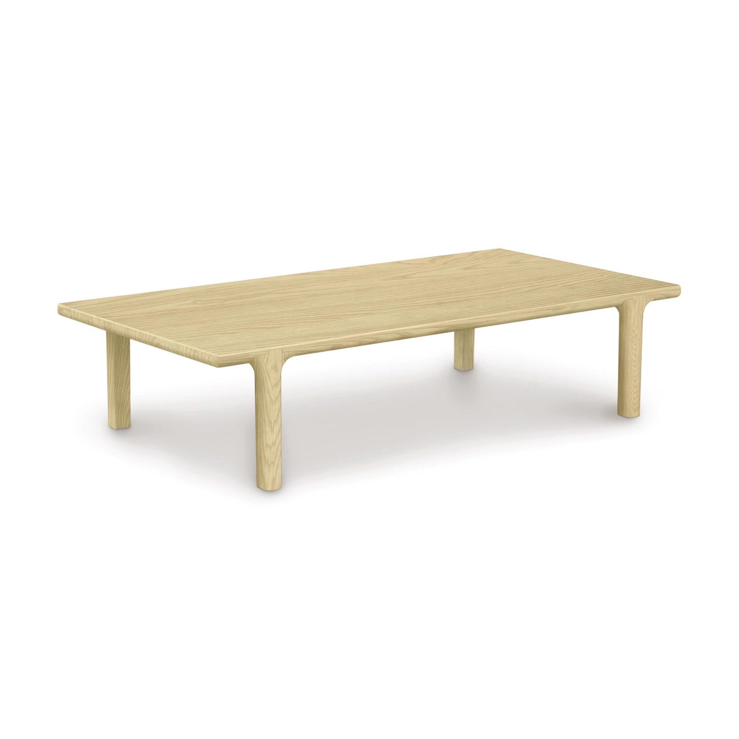 A simple Copeland Furniture Sierra Rectangular Coffee Table made of solid North American hardwood on a white background.