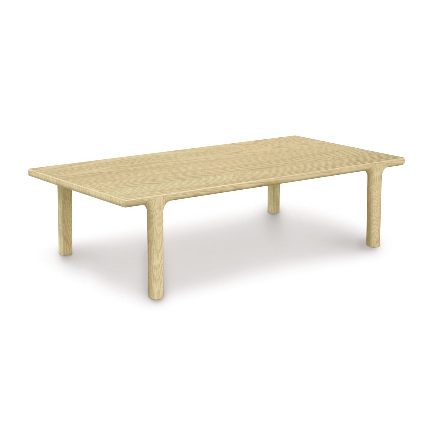 Sierra Rectangular Coffee Table by Copeland Furniture featuring rounded edges, four cylindrical legs, and customizable wood finishes.