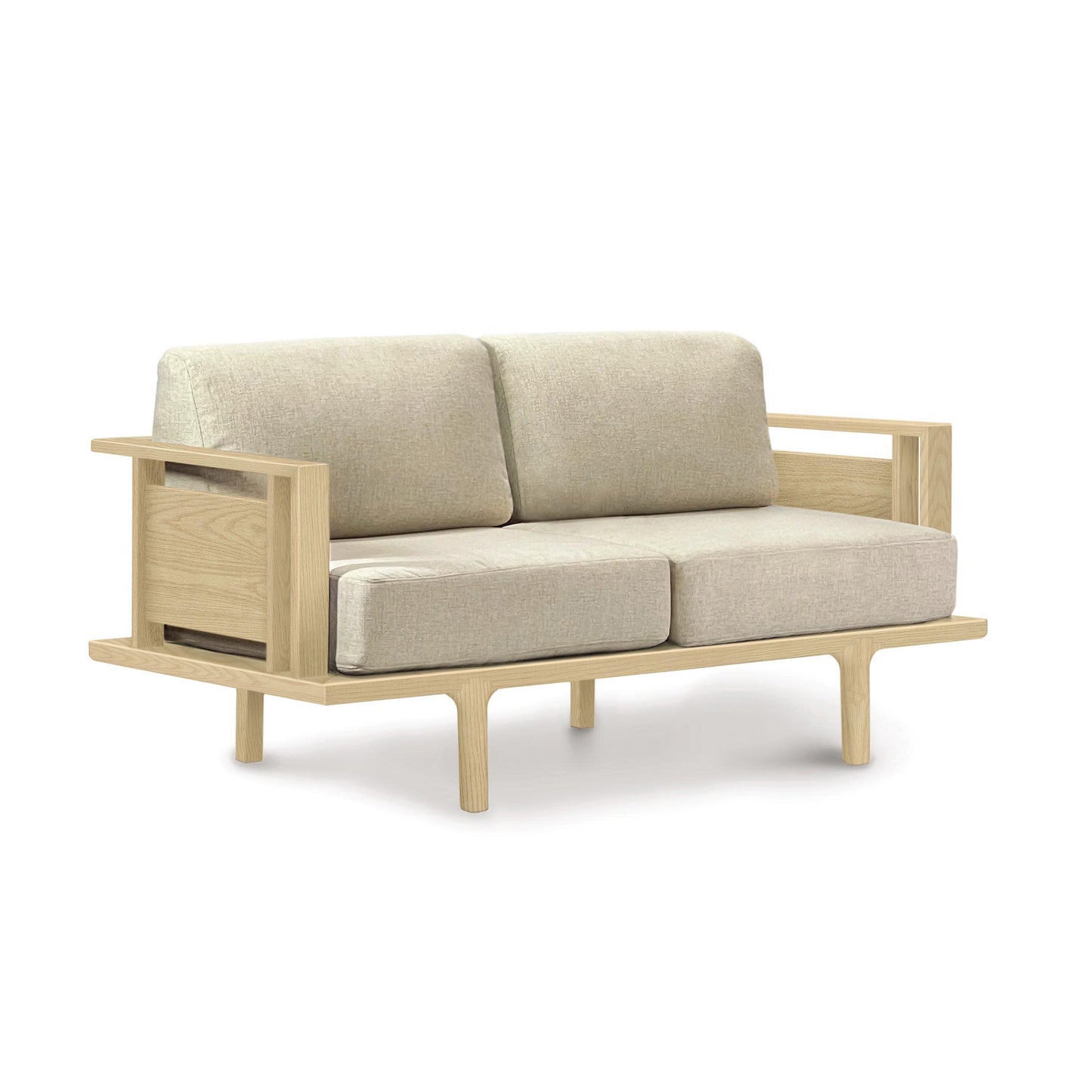 Copeland Sierra Loveseat with cherry hardwood frame and light beige cushions, showcasing a contemporary minimalist design.