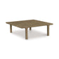 A 3D rendered image of the Sierra Square Coffee Table by Copeland Furniture, a simple, contemporary design made of low-lying North American hardwood with a textured surface and four legs.