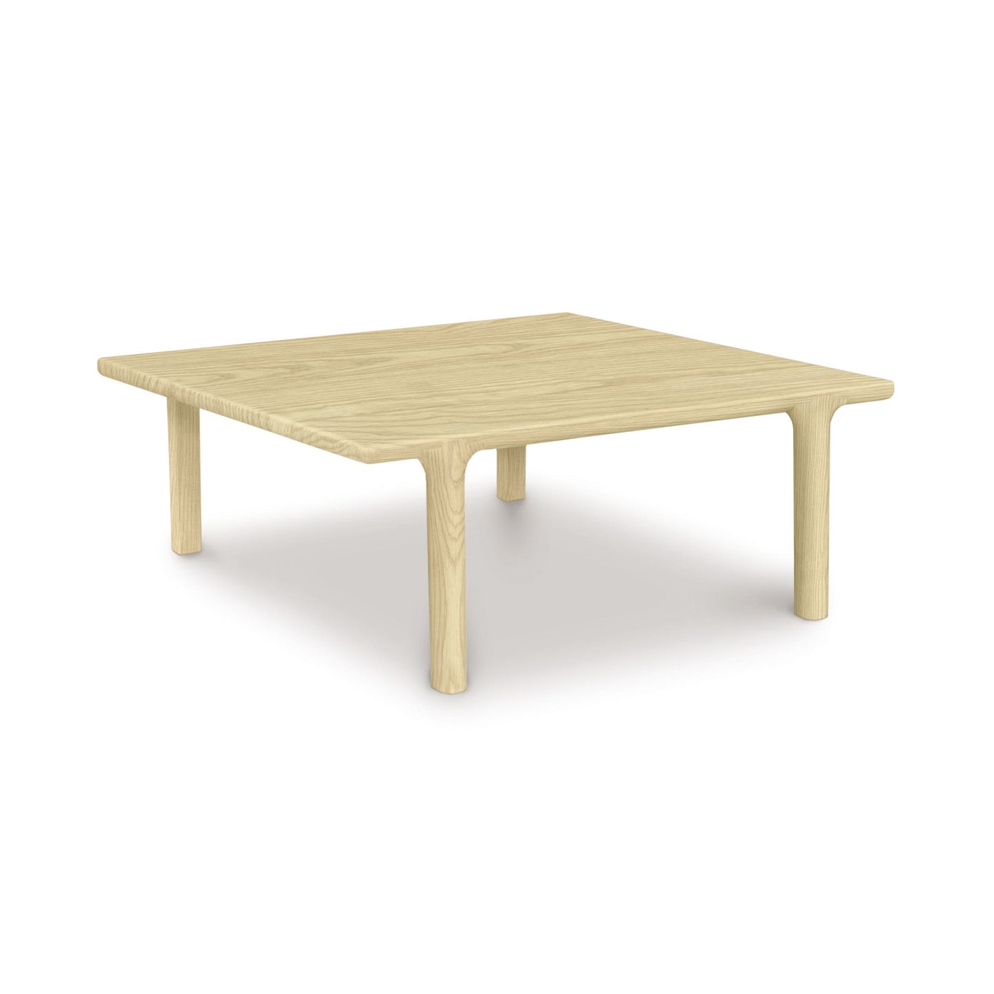 A Copeland Furniture Sierra Square Coffee Table, with a solid North American hardwood square top and four legs, isolated on a white background.