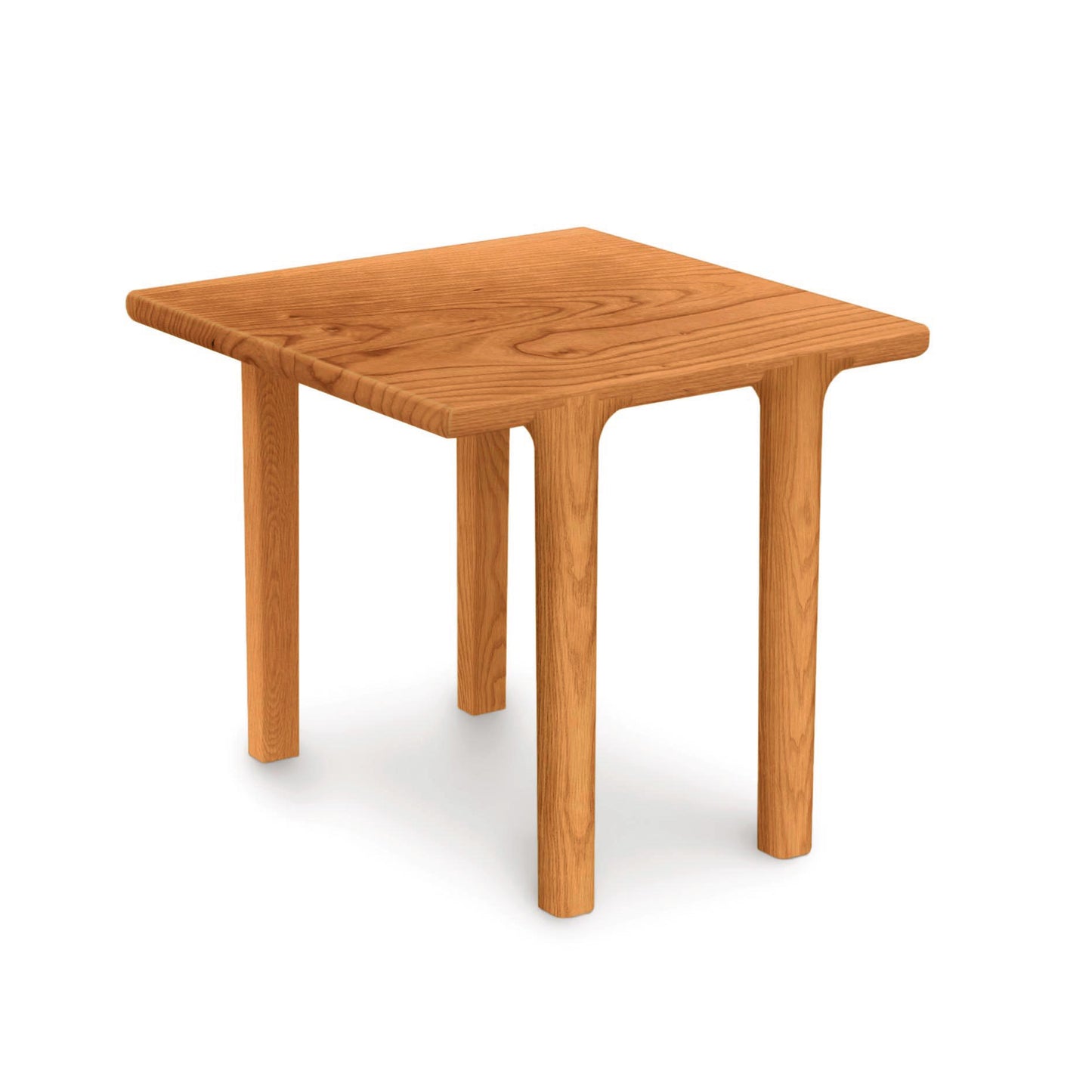 A Sierra Square End Table by Copeland Furniture, with contemporary lines, North American hardwood four-legged table isolated on a white background.