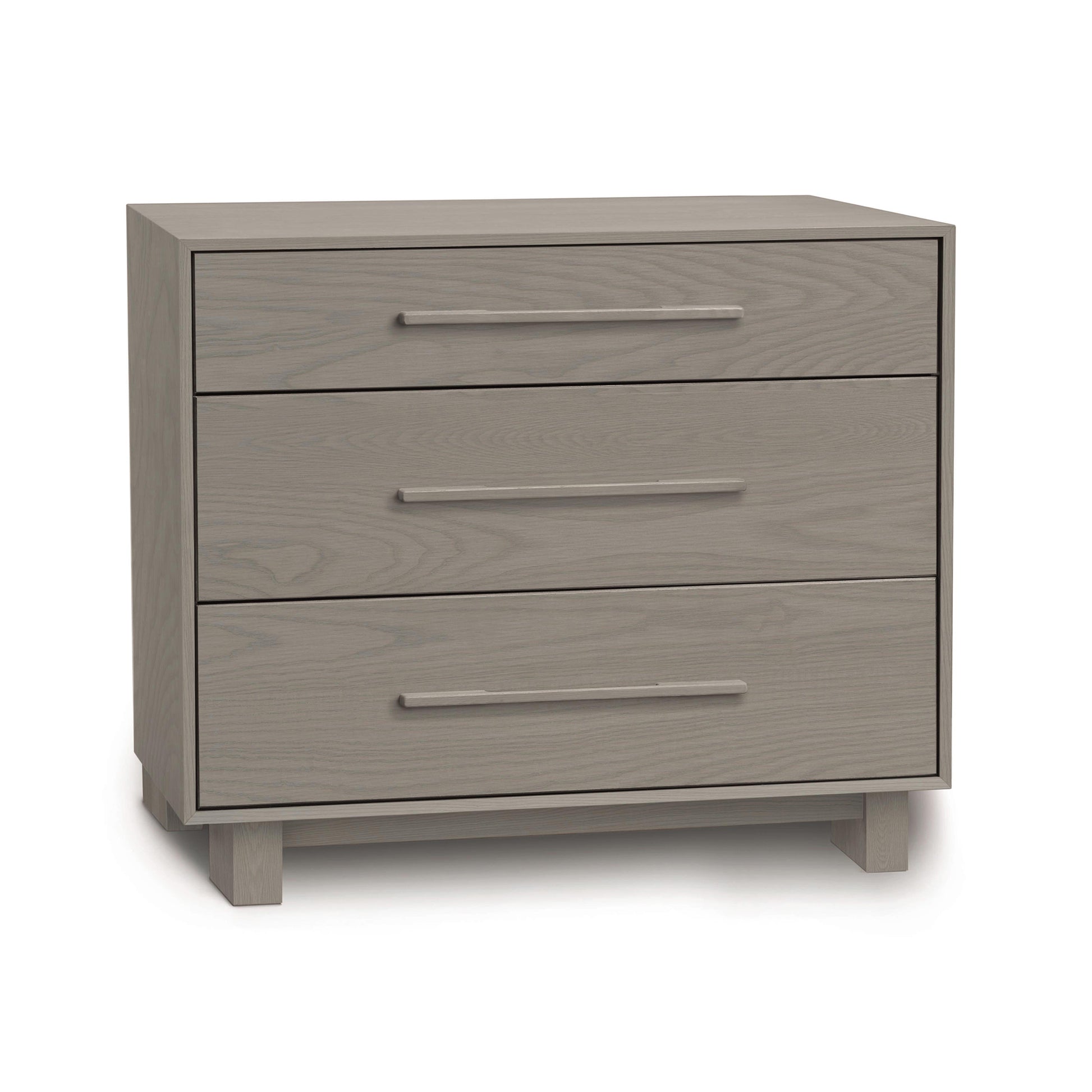 Copeland Furniture Sloane 3-Drawer Chest in light gray American hardwood with sleek metal handles.