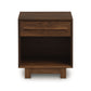 A mid-century modern Copeland Furniture Sloane 1-Drawer Nightstand with a single drawer and an open shelf, photographed against a white background.
