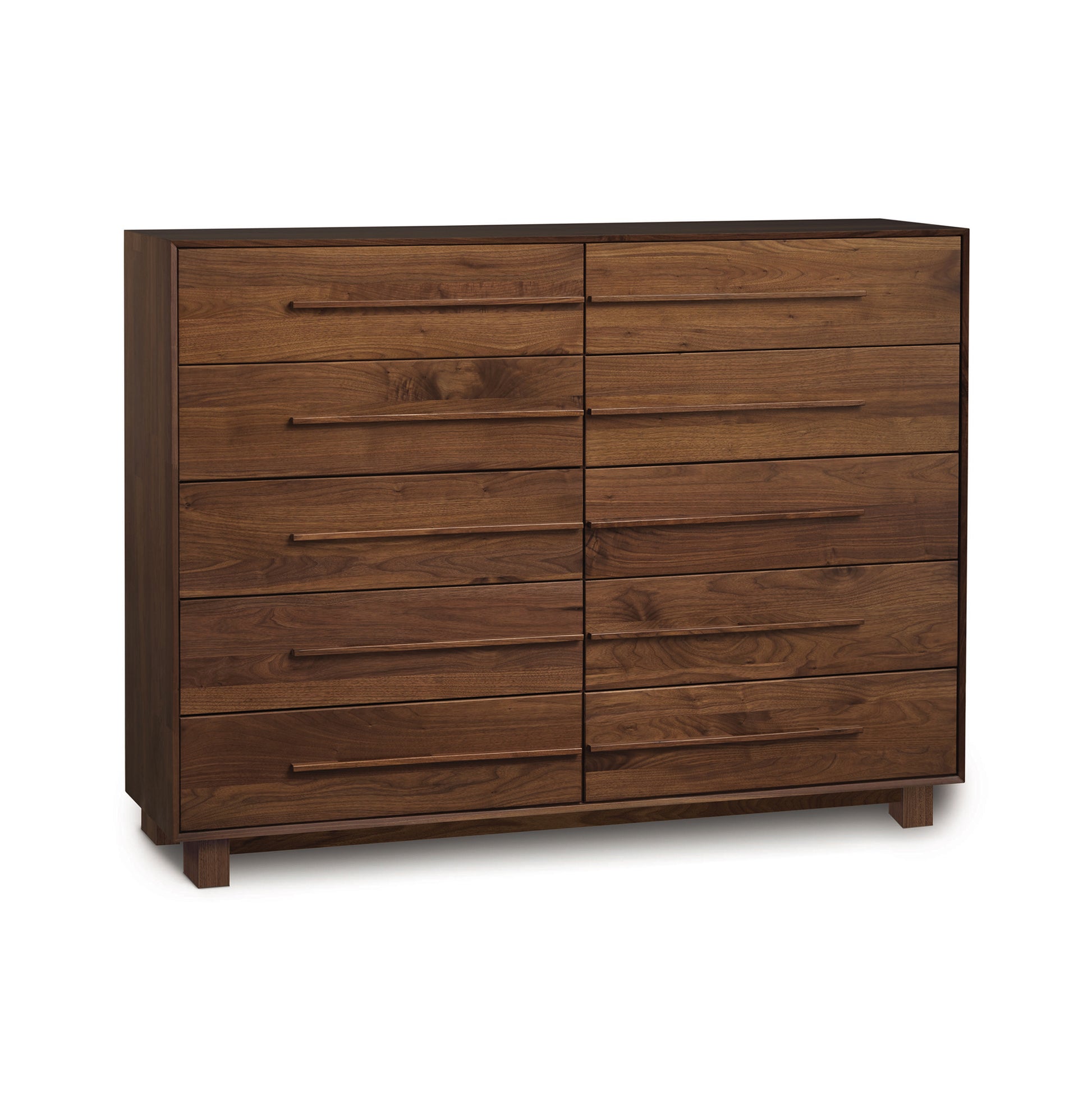 Sloane 10-Drawer Dresser by Copeland Furniture crafted from American hardwood with a medium brown finish and modern sleek handles.