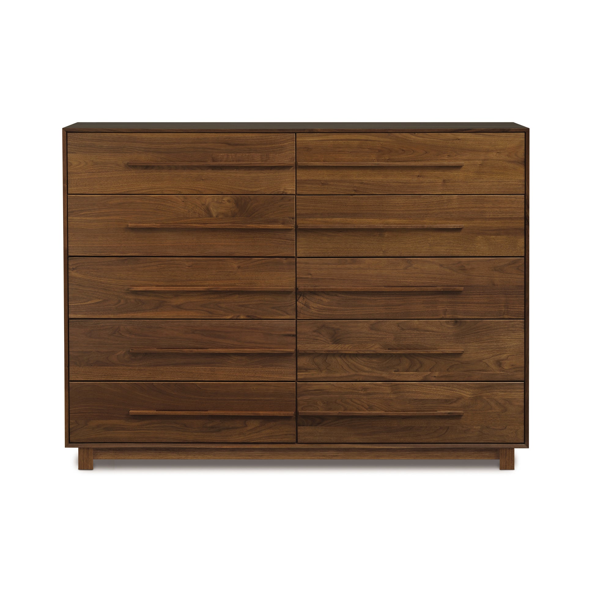 Dark brown American hardwood dresser with 10 spacious drawers and horizontal handles from the Sloane Collection by Copeland Furniture.