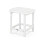 A simple white POLYWOOD® South Beach Adirondack 18" Side Table with a rectangular top and a lower shelf, set against a plain white background.