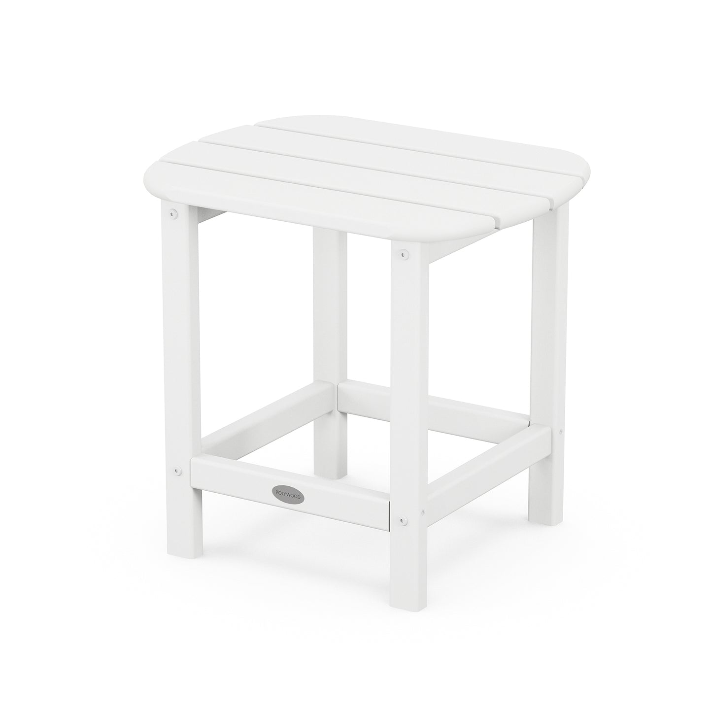 White POLYWOOD South Beach Adirondack Side Table with slatted top and sturdy four-leg design.