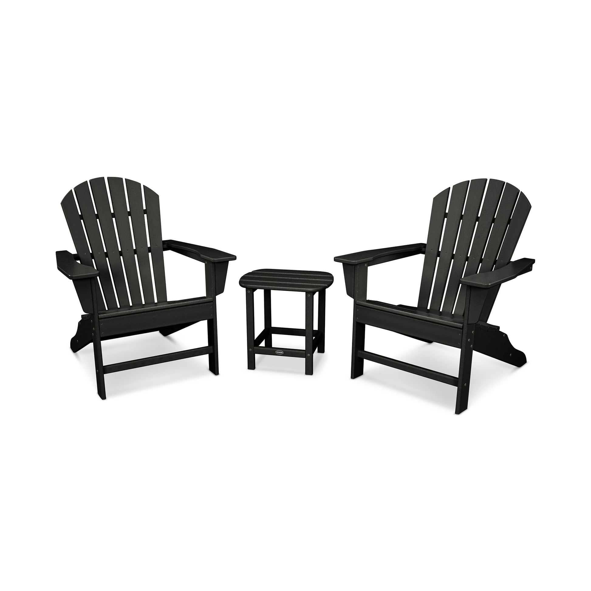 Black POLYWOOD South Beach Adirondack 3-Piece Set showcasing classic design and comfort.