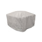 A gray protective cover fitting snugly over a POLYWOOD Square 42" Fire Pit Table, isolated on a white background.