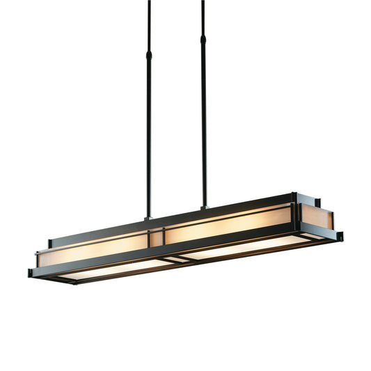 A Steppe Pendant light fixture by Hubbardton Forge with a rectangular shape hanging from it.