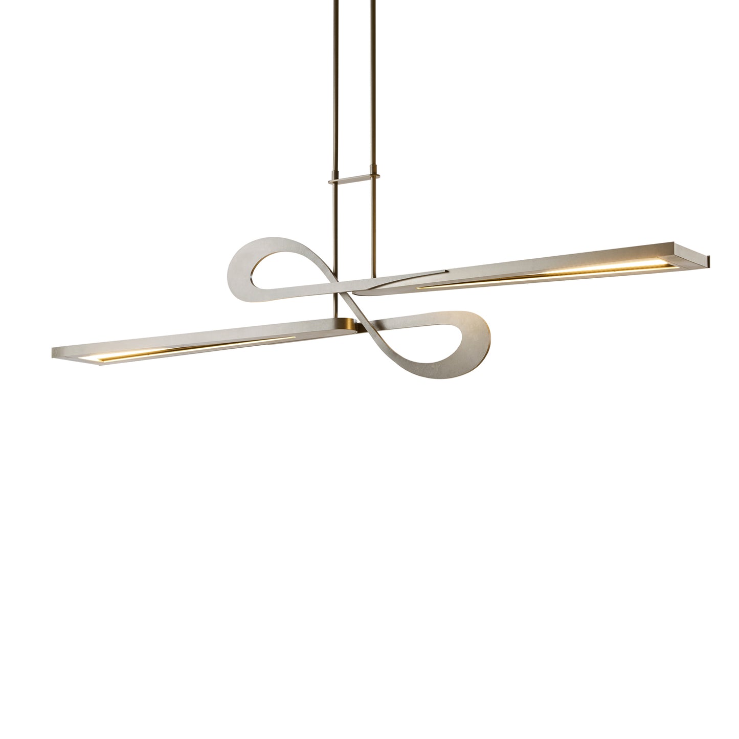 Modern Switchback Pendant Light, sculpted twisted metal design with integrated LEDs by Hubbardton Forge.