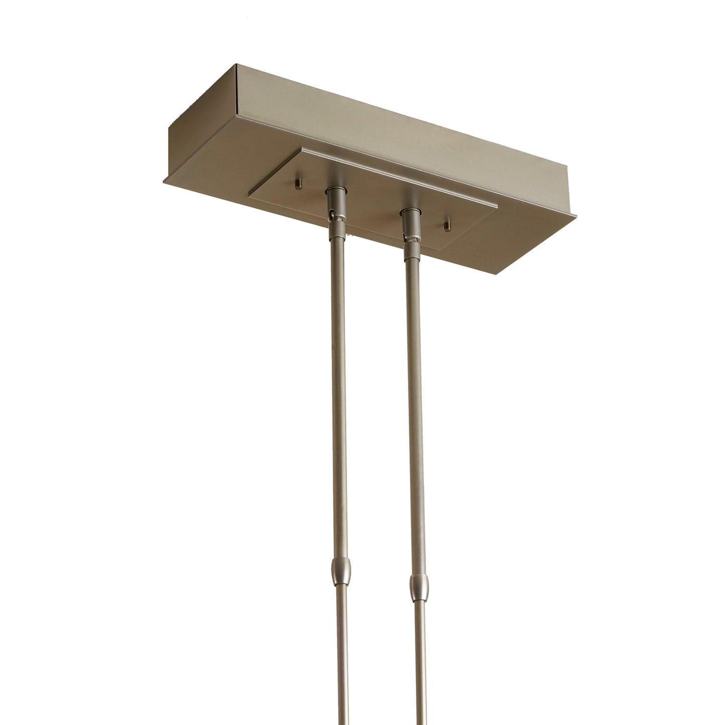 Switchback Pendant by Hubbardton Forge: LED ceiling light with adjustable rods, rectangular metal base, and beige finish.