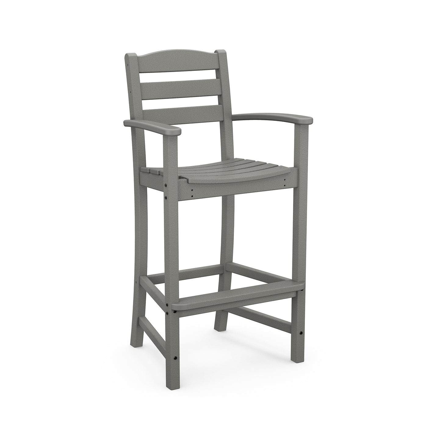 POLYWOOD La Casa Cafe bar chair featuring armrests and a slatted back, crafted from durable recycled plastic.