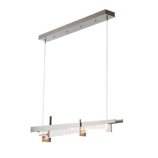 Modern Tenon LED Pendant by Hubbardton Forge featuring sleek, minimalist metallic design and dual suspension wires.
