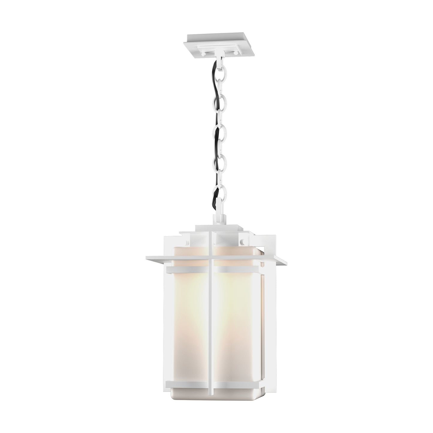 Tourou Large Outdoor Ceiling Fixture by Hubbardton Forge, Japanese-inspired design with frosted glass and elegant chain detail, highlighting craftsmanship and style.