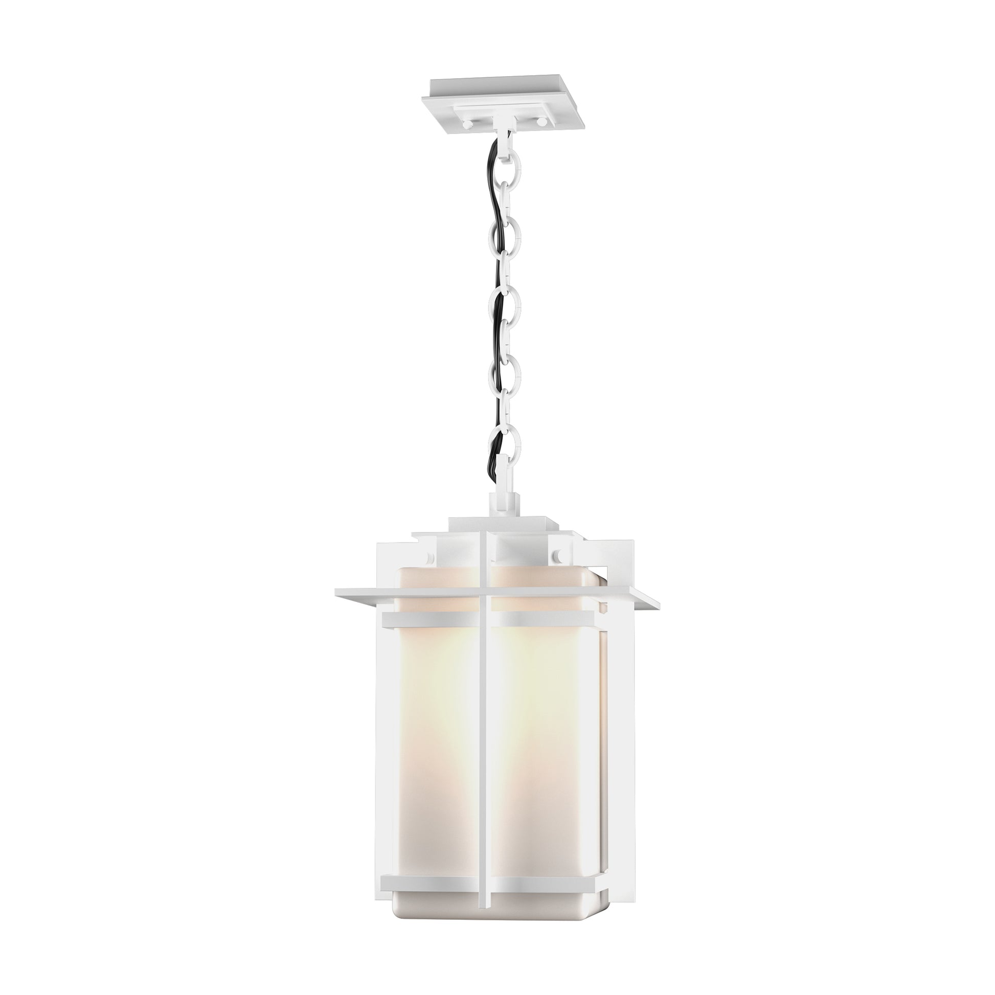 Tourou Large Outdoor Ceiling Fixture by Hubbardton Forge, Japanese-inspired design with frosted glass and elegant chain detail, highlighting craftsmanship and style.