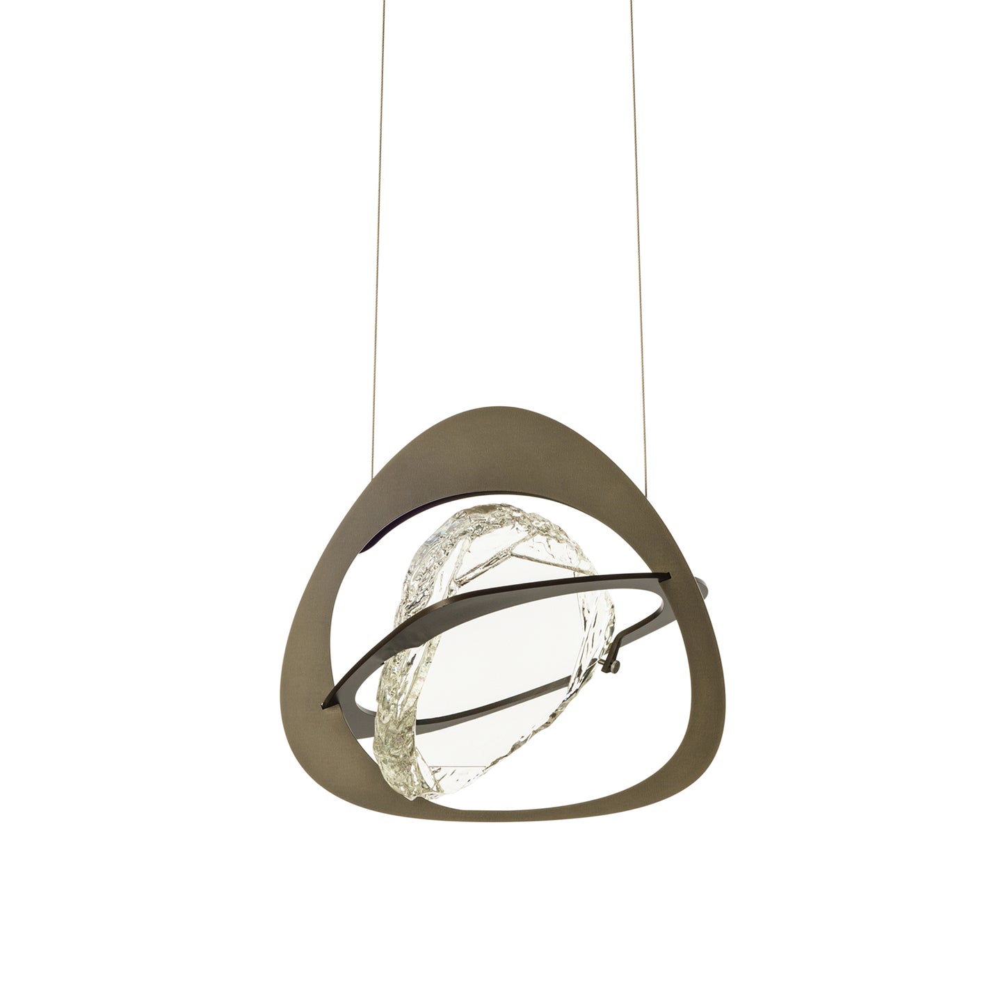 Venn Pendant by Hubbardton Forge, modern ceiling light with frosted glass centerpiece, handcrafted in Vermont.