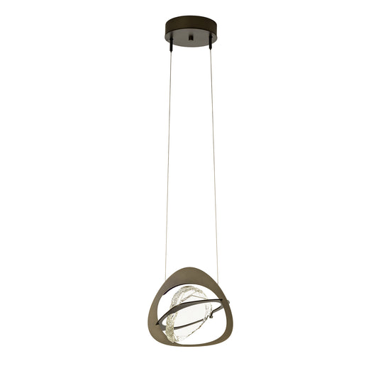 Modern bronze Venn Pendant by Hubbardton Forge with sleek circular design and dual wires, handcrafted in Vermont.