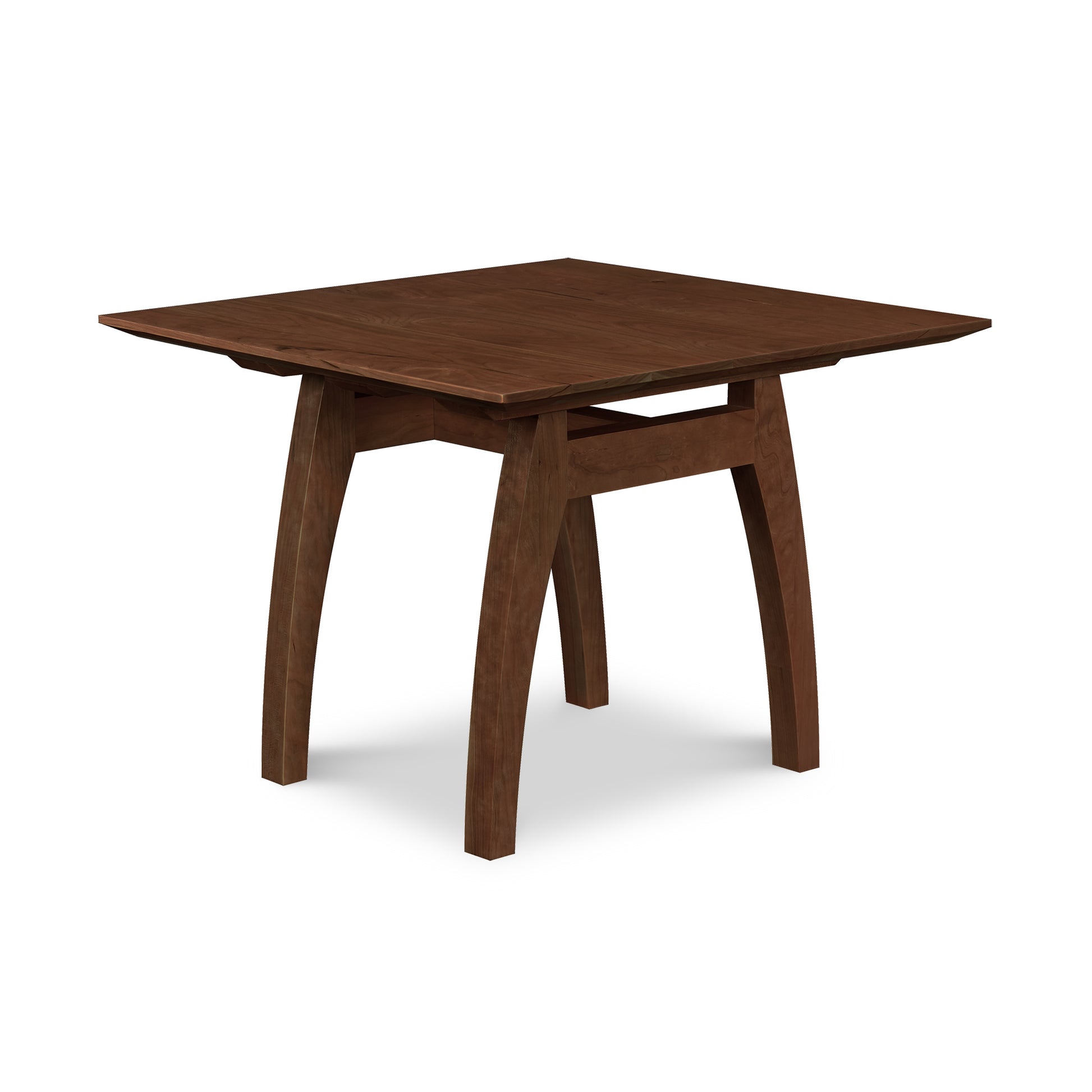 Lyndon Furniture Vermont Modern Trestle End Table with square top, dark brown finish, and four elegantly curved legs.
