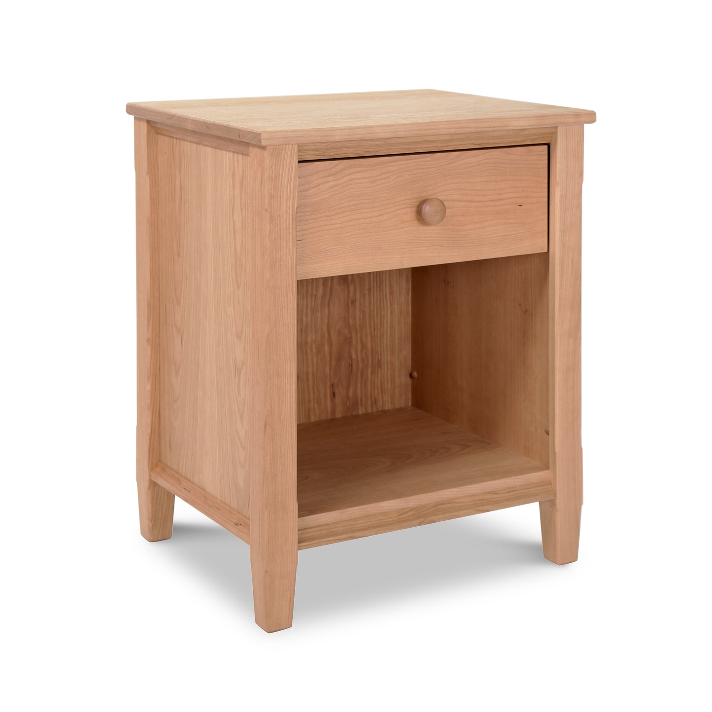 Vermont Shaker 1-Drawer Enclosed Shelf Nightstand made from premium hardwoods, showcasing expert craftsmanship with a single drawer and enclosed shelf.